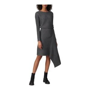 AllSaints Merino Wool Eva Metal Sparkle Dress Asymmetrical Midi Charcoal Grey S